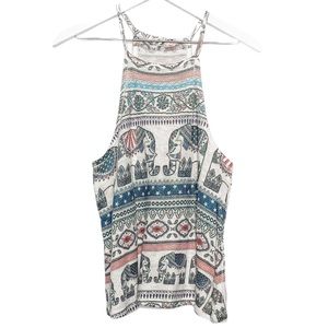 Gaze Tank Top Elephant Oriental Boho Knit Medium